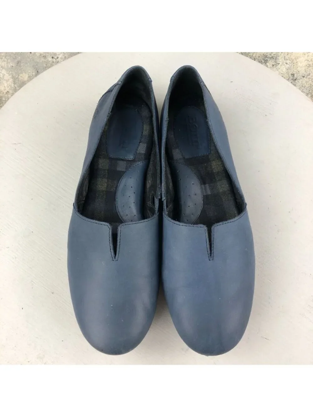 Born Women's Size 9M Sebra Denim Blue Leather Round Toe Slip On Flats Shoes